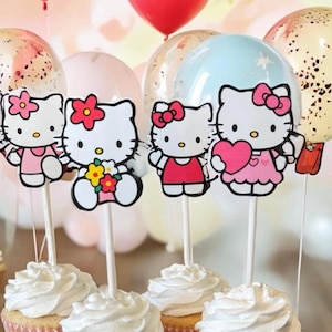 Kitty Cupcake Toppers-Double Sided Kitty Toppers-Kitty Theme Birthday- Kitty Birthday Party-Kitty Food Picks-