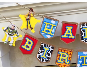 Toy Story Birthday Banner, Woody and Buzz Inspired, Handmade Party Decor