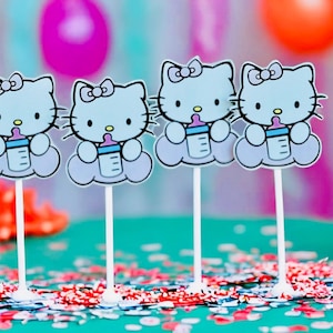 Kitty Baby Shower Double Sided Cupcake Toppers, Kitty Baby Shower, Kitty Theme Baby Shower.