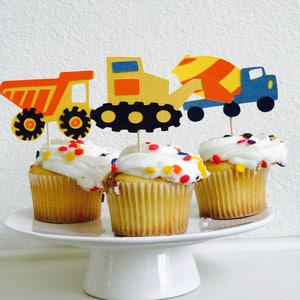 Construction Tractor Cupcake Toppers - Boys Truck Party, Construction Party, Birthday Party, First Birthday, Food Picks, Party Decorations,