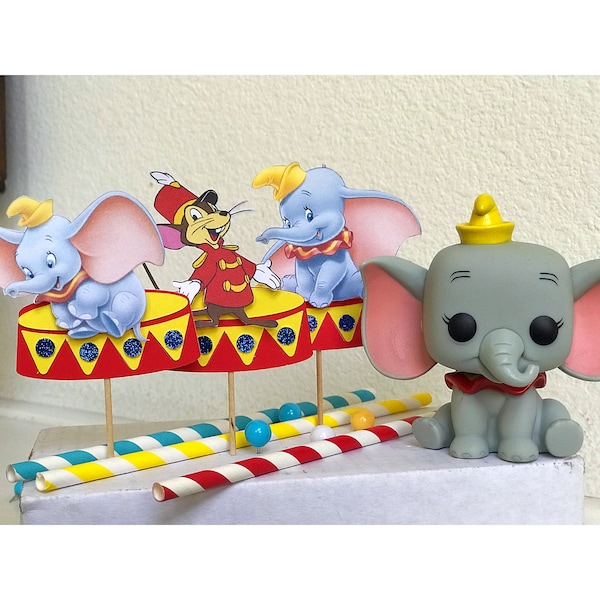 12 Dumbo Cupcake Toppers, Timothy and Dumbo Toppers, Dumbo Themed Party Toppers