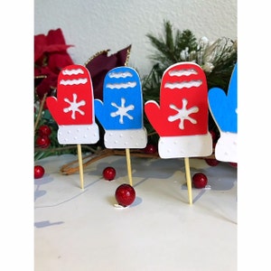 Christmas Cupcake Toppers, Mitten Cupcake Toppers, Christmas Party Toppers, Holiday Cupcake Toppers,