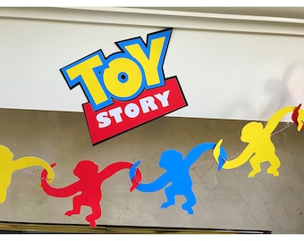 Toy Story Birthday Banner, Monkeys in a Barrel Banner, Colorful Birthday Party, Toy Story Decoration, , Birthday Banner,I Am 1,