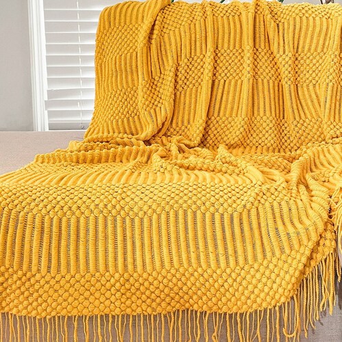 Sophie Throw Blanket Mustard Golden Yellow Throw Blanket Etsy