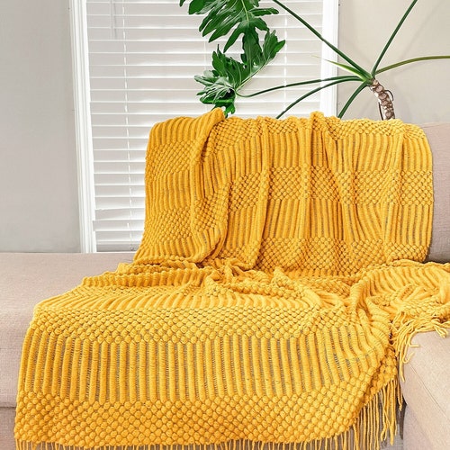 Sophie Throw Blanket Mustard Golden Yellow Throw Blanket Etsy