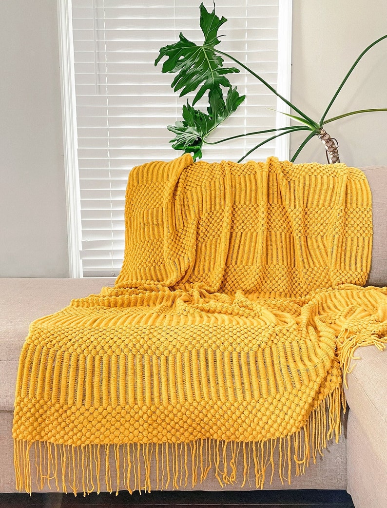 Sophie Throw Blanket Mustard Golden Yellow Throw Blanket Etsy