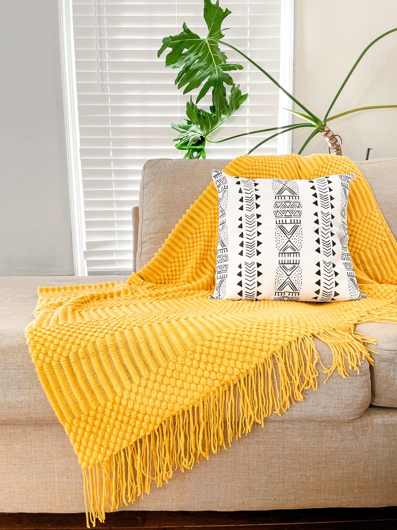 Sophie Throw Blanket Mustard Golden Yellow Throw Blanket Etsy
