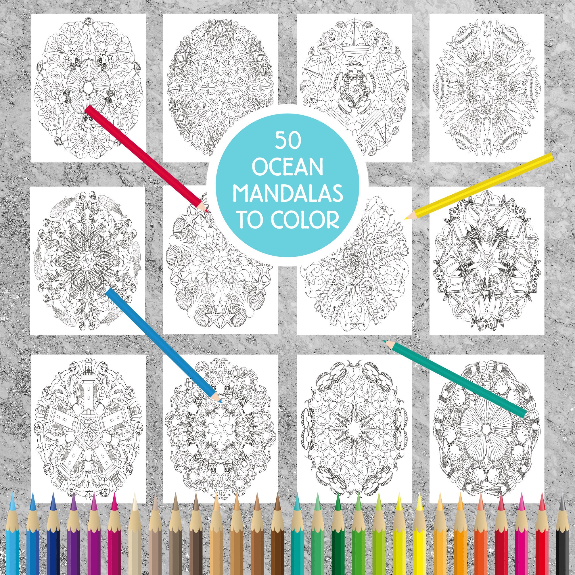 50 ocean mandala coloring pages etsy