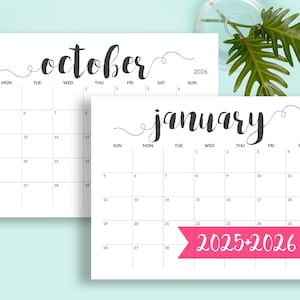2025 Printable Calendar 2025-2026 Calendar Printable Large Calendar Printable Black and White Calendar A5, A4, A3, A2, US Letter, Tabloid