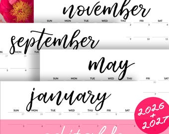 EDITABLE Calendar 2026 Printable Calendar to Type In 2026-2027 Desk Calendar Minimalist Calendar with Birthdays Monthly Calendar for Fridge