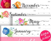 Floral Calendar PRINTABLE Calendar to Type In 2026 Wall Calendar Editable Calendar with Birthdays Monthly Calendar for Family Cute Calendar
