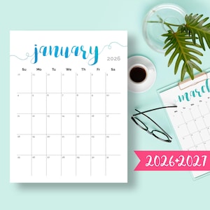 May include: A printable calendar for 2026 and 2027, featuring the months of January and March. The calendar is 11 x 8.5 inches and comes in PDF format. It includes both Sunday and Monday week start versions.