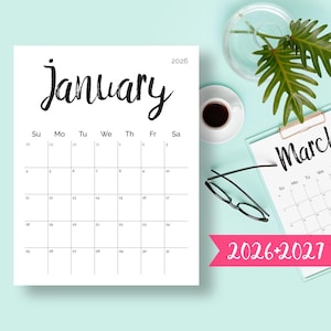 Printable Calendar 2026-2027 Desk Calendar PDF Download Planner 2026 Calendar Pages, Digital Monthly 2026 2027 Calendar Printable 2026
