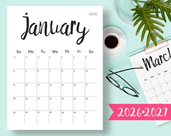 Printable Calendar 2026-2027 Desk Calendar PDF Download Planner 2026 Calendar Pages, Digital Monthly 2026 2027 Calendar Printable 2026