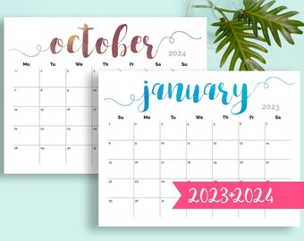 PRINTABLE Calendar 2023 Large Wall Calendar 2023-2024 Calendar Large Monthly Pages Printable PDF Calendar Colorful 2023 Calendar for Kids