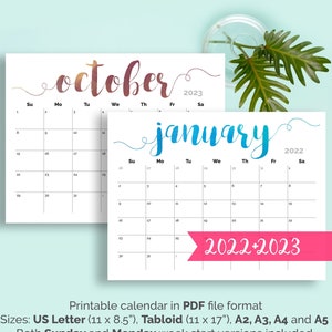 2022 Printable Calendar 2022-2023 Calendar Printable Large | Etsy