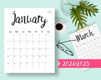 Printable Calendar 2024 2025 Desk Calendar PDF Download Planner 2024 Calendar Pages, Digital Monthly 2024 2025 Calendar Printable 2024