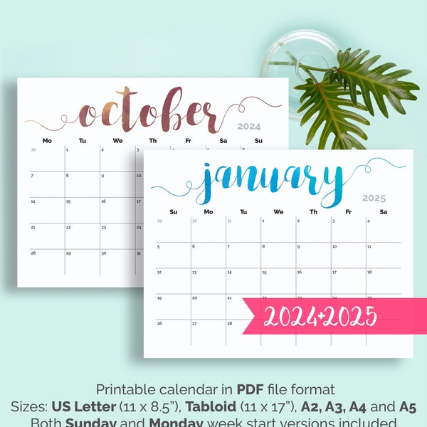 PRINTABLE Calendar 2024 Large Wall Calendar 2024-2025 Calendar Large Monthly Pages Printable PDF Calendar Colorful 2024 Calendar for Kids