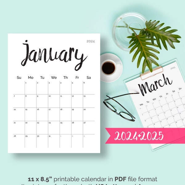 Printable Calendar 2024 2025 Desk Calendar PDF Download Planner 2024 Calendar Pages, Digital Monthly 2024 2025 Calendar Printable 2024