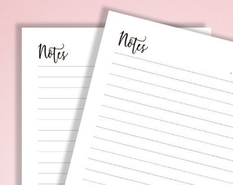 Notes PRINTABLE Planner Inserts, Printable Notes Pages A5, A4, Us Letter, Half Size Lined Notes Refills, Kikki K Filofax printable notepaper