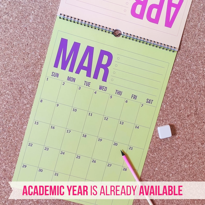 Väggkalender 2026-2027 • Färgglad hängande månadskalender • Vertikal minimalistisk familjeplanerare • A4 / Letter • 12-månaderskalender 2026 bild 2