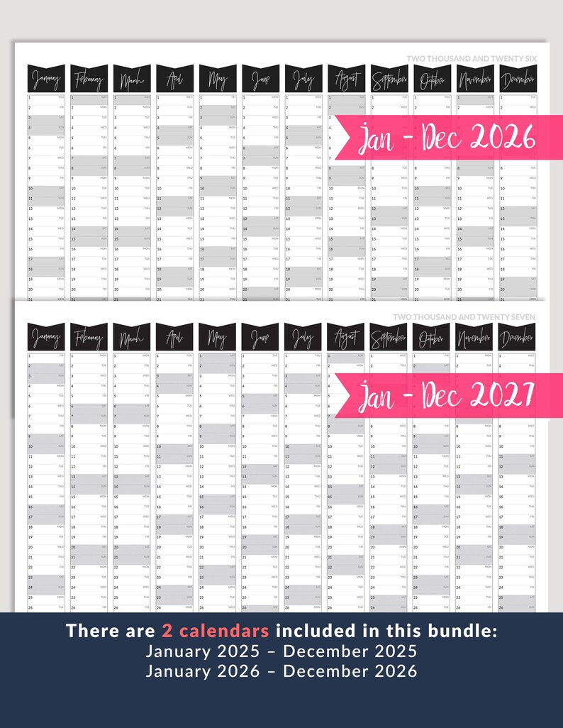 2026 Wall Calendar Yearly Calendar PRINTABLE Command Center Calendar Wall Planner Printable Full Year Calendar Large Wall Planner Printable image 2