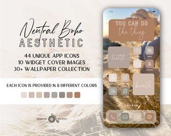 iOS 14 Icons Neutral Boho Aesthetic Icons Pack, iPhone App Icons Earth Tones, iPhone Icon Aesthetic Boho, Home Screen iPhone Icon Pack Cream