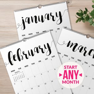 Calendario de pared 2026-2027 con cuadrículas / Calendario minimalista en blanco y negro / Planificador mensual de pared 2026 con cuadrículas grandes y diseño en negrita