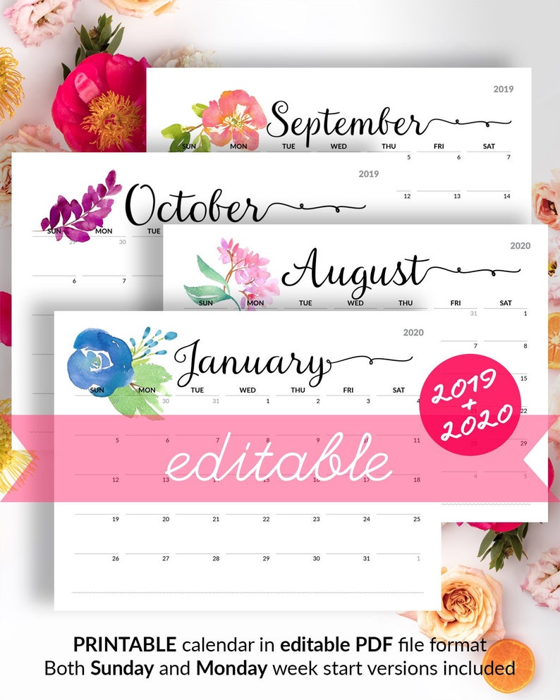 floral calendar printable calendar