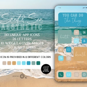 Sand and Sea Aesthetic Summer App Icons Ocean Summer Theme Icons Beach Blue Summer Icons Beach Aesthetic Beach App Covers, Beach iOS Icons