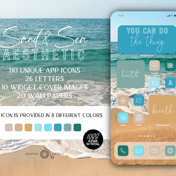 Sand and Sea Aesthetic Summer App Icons Ocean Summer Theme Icons Beach Blue Summer Icons Beach Aesthetic Beach App Covers, Beach iOS Icons