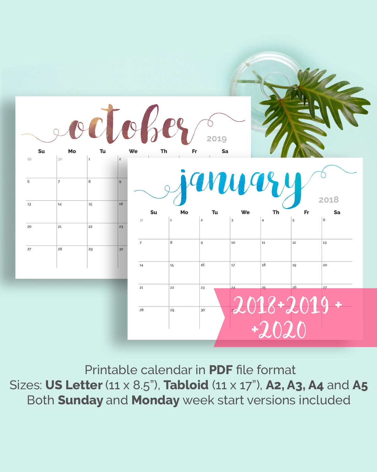 PRINTABLE Calendar 2018 2019 Wall Calendar 2018 Desk