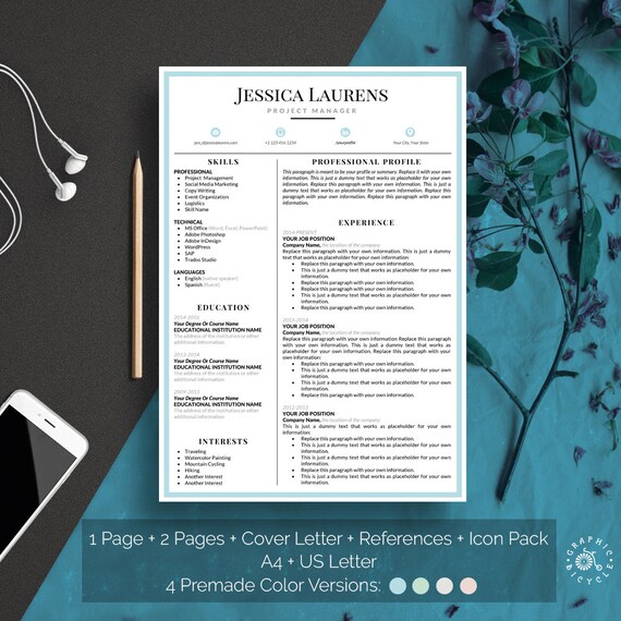 clean resume template instant download cv template word cover letter template references creative resume template modern professional design premade resume template