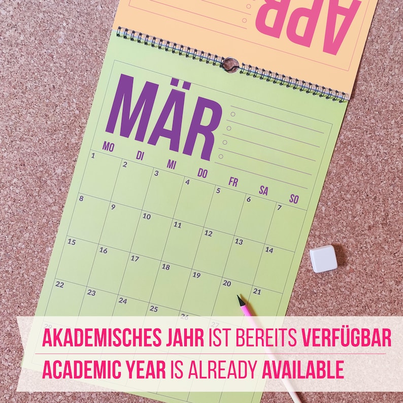 Calendario tedesco 2026-2027 per casa, scuola o ufficio / Calendario da parete colorato in lingua tedesca / Agenda da parete tedesca immagine 2