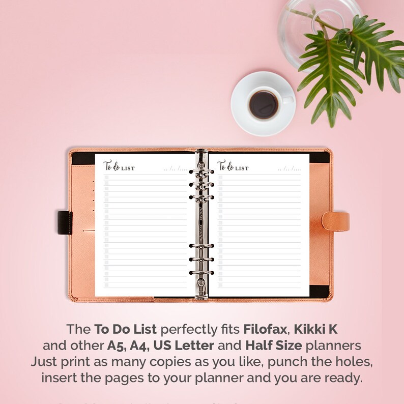 May include: An open brown leather planner with white pages and the text "To do LIST" printed on each page. The planner is open to show the pages and the metal rings that hold the pages together.