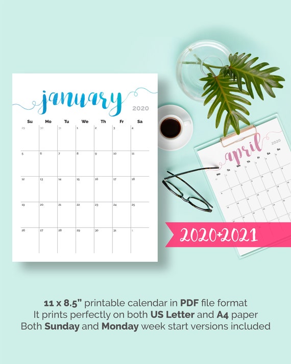 2020 Calendar Printable Desk Calendar Planner Monthly Pages Etsy