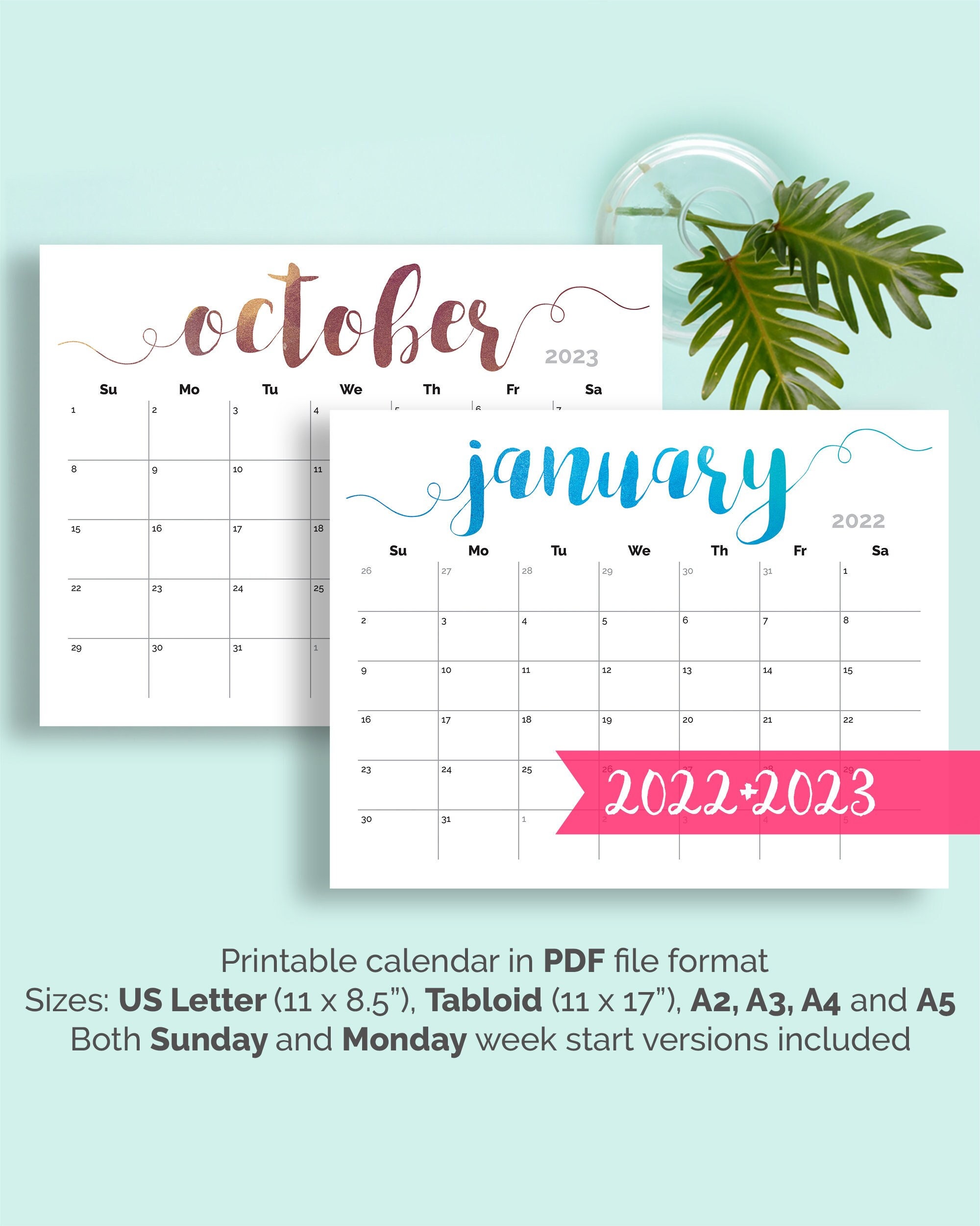 Printable Calendar 2022 Large Wall Calendar 2022-2023 Calendar | Etsy