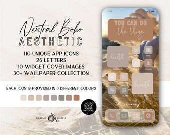 Neutral App Icons, Boho Aesthetic Icons for iPhone, App Icons Earth Tones, iOS Icons Download, Neutral Boho Icon Pack, iOS 14 Icons Boho