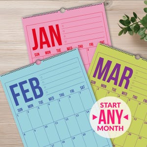 Wandkalender 2026-2027 | Grote kleurrijke maandplanner | Verticale lay-out | Hangkalender van 12 maanden | Zondag en maandag vanaf start beschikbaar