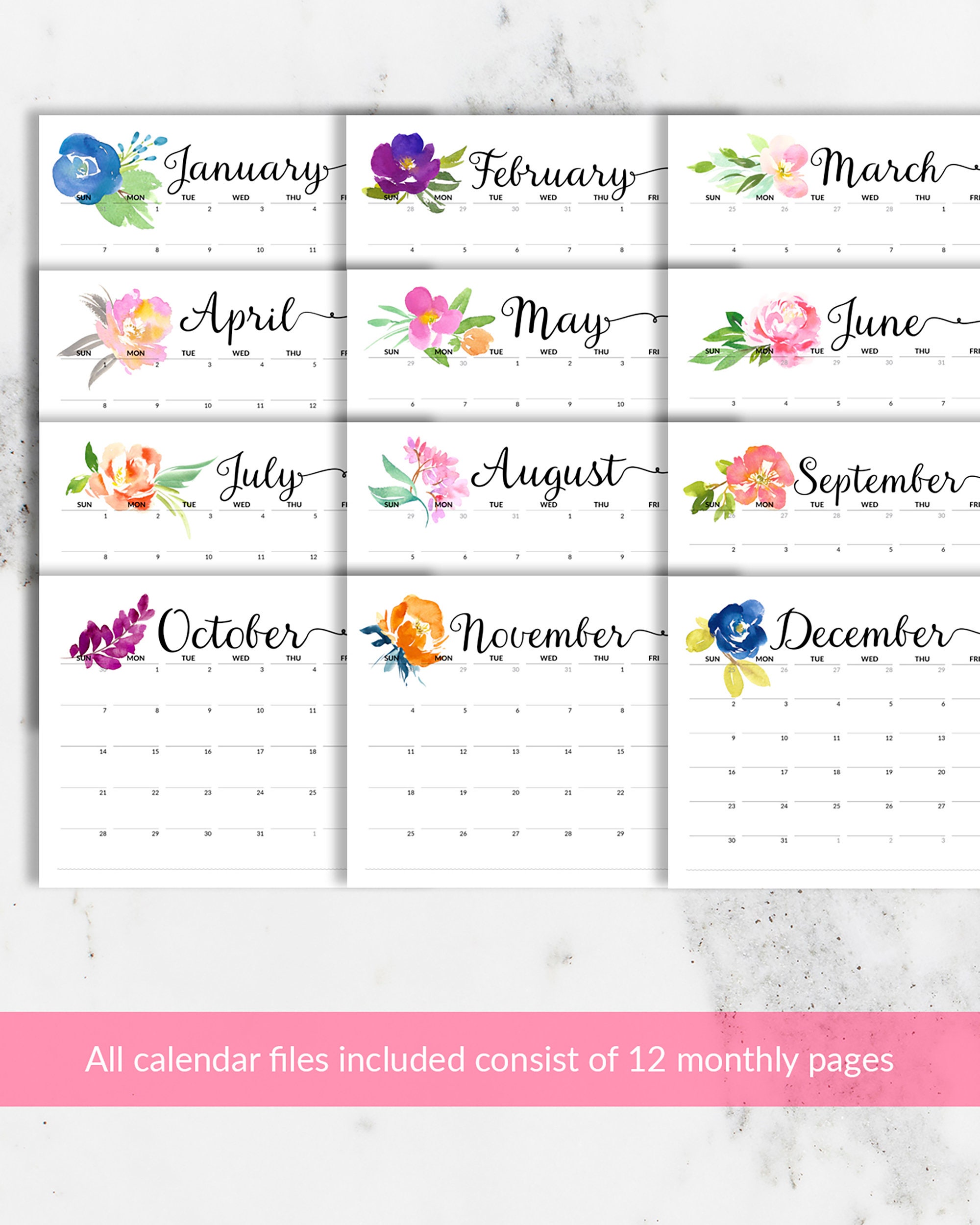 Floral Calendar PRINTABLE Calendar to Type in 2025 Wall Calendar ...