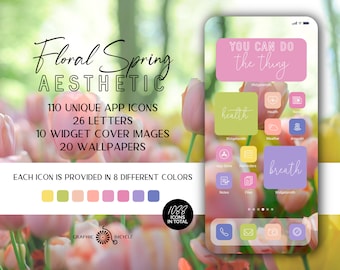 Floral Spring Aesthetic App Icons for iPhone, Pink iPhone Icon Pack, iOS 14 Icons Spring Application Icons, Spring iOS 14 Icons and Widgets