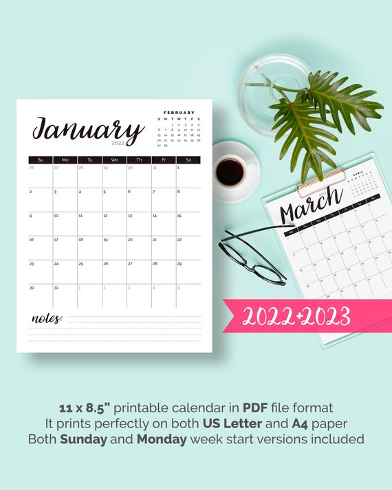 Calendar 2022 Printable Calendar Monthly Pages Printable Wall | Etsy