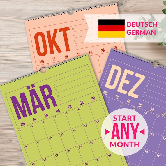 German Calendar 2026-2027 for home, school or office | Colorful hanging wall calendar in German Language | German wall planner