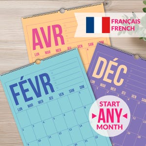 Calendrier français 2026-2027 pour la maison, l'école ou le bureau | Calendrier mural suspendu coloré en français | Aménagement mural français