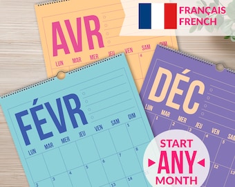 Fransk kalender 2026-2027 för hemmet, skolan eller kontoret | Färgglad hängande väggkalender på franska | Fransk väggplanerare