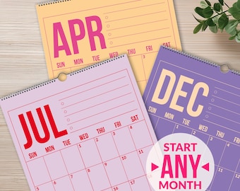 Calendrier mural 2026-2027 • Calendrier mensuel suspendu coloré • Agenda familial vertical minimaliste • A4/Lettre • Calendrier 2026 12 mois