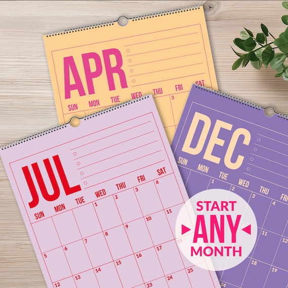 2026 Wall Calendar • Colorful Monthly Hanging Calendar • Vertical Minimalist Family Planner • A4 / Letter • 12-Month 2026 Calendar