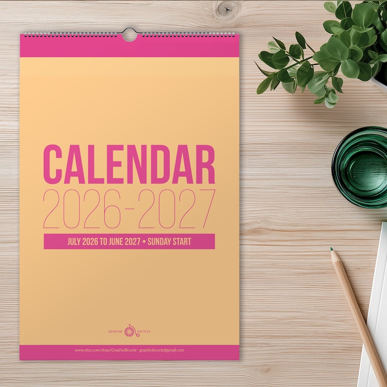 Väggkalender 2026-2027 • Färgglad hängande månadskalender • Vertikal minimalistisk familjeplanerare • A4 / Letter • 12-månaderskalender 2026 bild 8