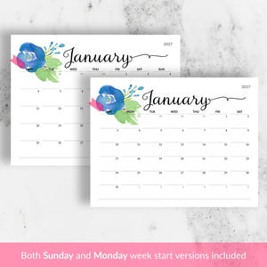Floral Calendar PRINTABLE Calendar to Type In 2026 Wall Calendar Editable Calendar with Birthdays Monthly Calendar for Family Cute Calendar image 2