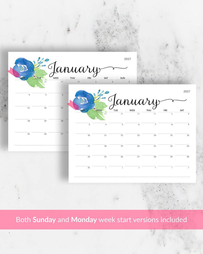 Floral Calendar PRINTABLE Calendar to Type In 2026 Wall Calendar Editable Calendar with Birthdays Monthly Calendar for Family Cute Calendar image 2